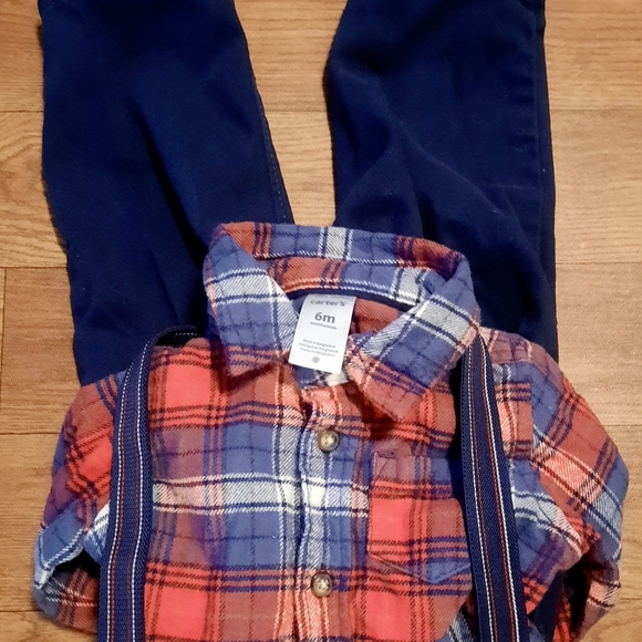 SOLD Carter's Piece Set,Flannel Shirt/Suspender Pants - Picture 4 of 8